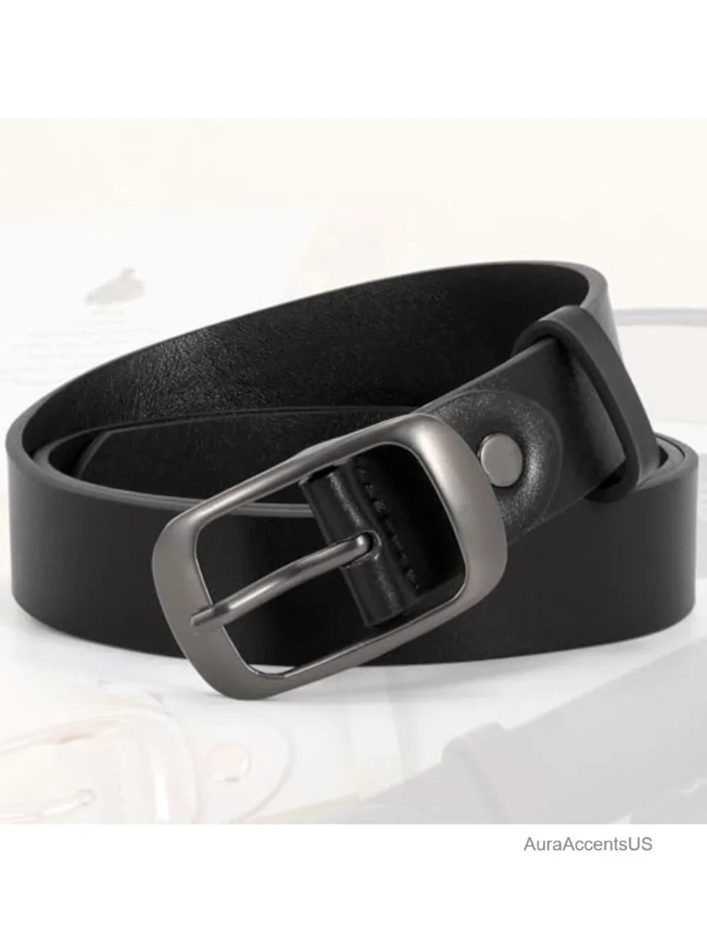 2 Pack Plus Size Leather Belts Cowhide Pin Buckle Waist Belt for Jeans Dress